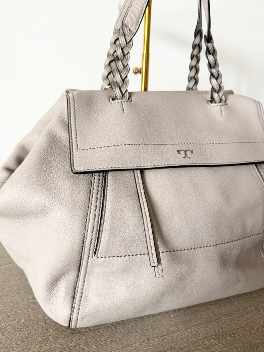 Tory Burch Half-Moon Leather Satchel in Light Taupe GUC - Picture 2 of 8